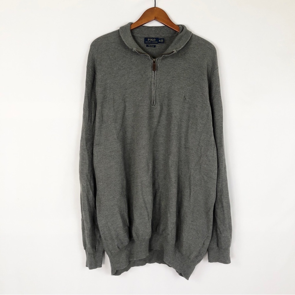 Polo Ralph Lauren Quarter Zip Knit Sweater Size 3XLT Gray Embroidered